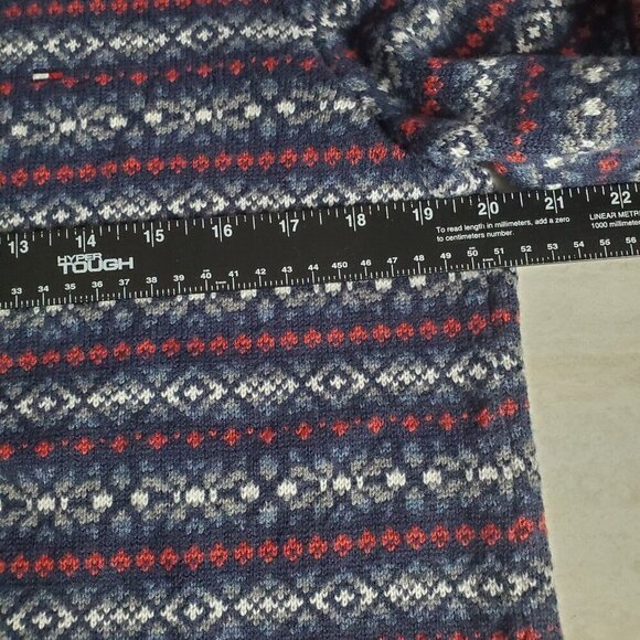 Tommy Hilfiger Sweater Mens Navy Blue Red Stripes Fair Isle Washable Luxe Wool - Picture 4 of 6